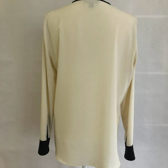 Lauren Ralph Lauren Women's Medium Split Neck Blouse White with Black Trim - Picture 5 of 7